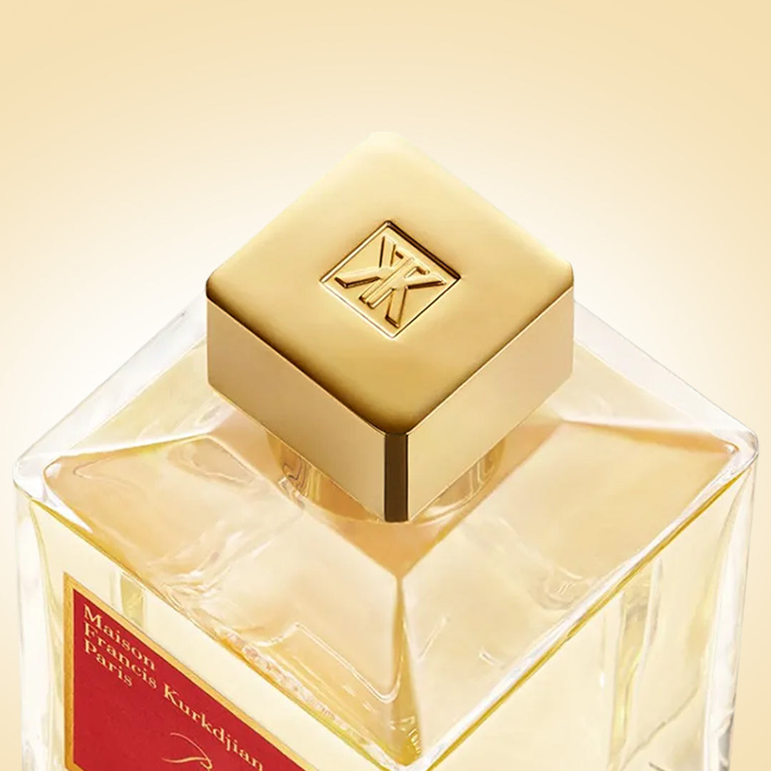 Maison Francis Kurkdjian Baccarat Rouge 540 Eau de Parfum bottle with elegant design and clear label, showcasing luxury perfume packaging.