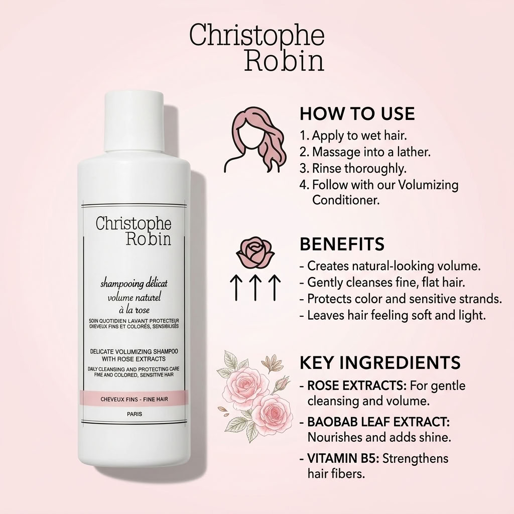 Christophe Robin Delicate Volumizing Shampoo With Rose Extracts