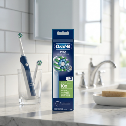 Oral-b Pro Cross Action White Brush Heads (3)