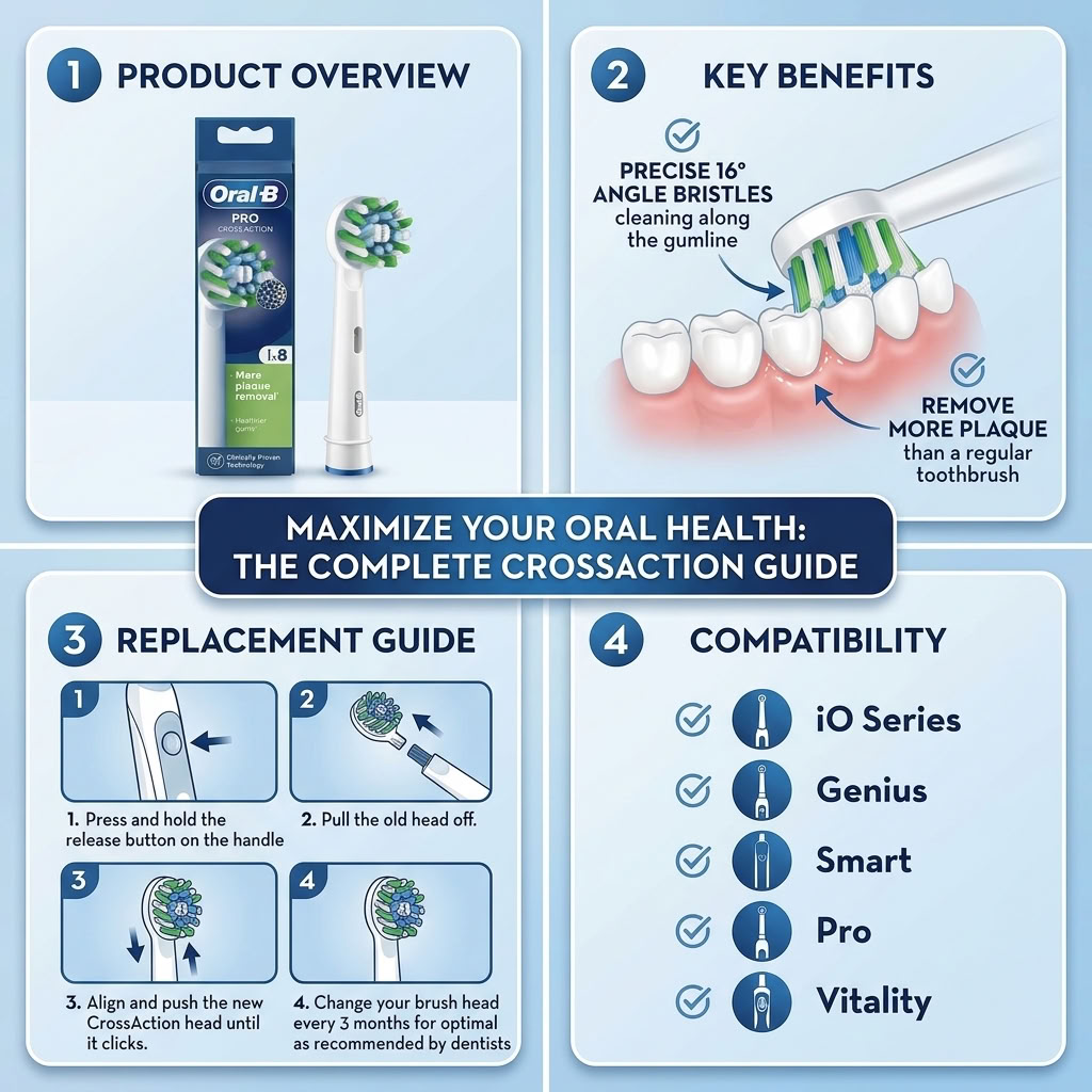 Oral-b Pro Cross Action - White Brush Heads (8)